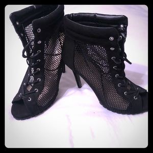 SEXY fishnet peep toe ankle boots